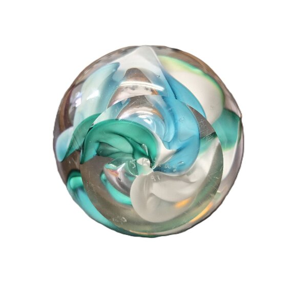 VTG Signed S. Kitras Art Glass Paperweight – 4" Swirled Glass Eclectic Handmade - Picture 6 of 6